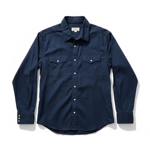 Tecovas Tops - Tecovas Western Shirt Navy Blue Pearl Snap Buttons Pocket Flaps Size Medium